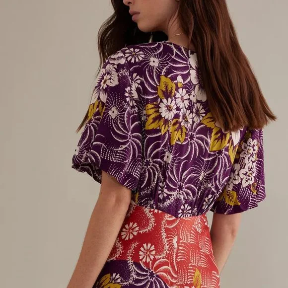 HTF By Anthropologie Short-Sleeve V-Neck Button-Front Midi Dress